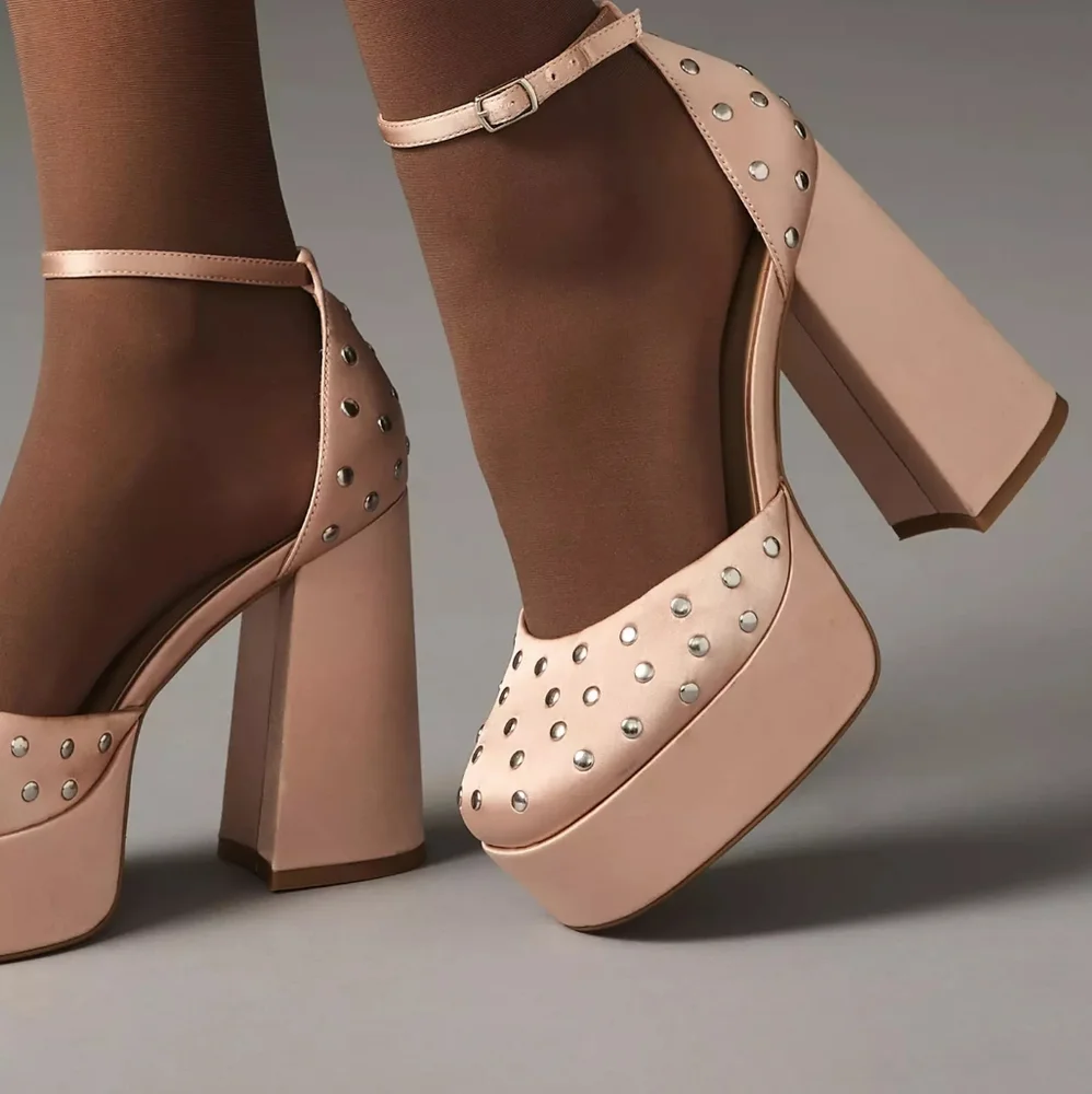 Anthropologie Silent D Grace Mary Jane Heels Rose Pink Embellished